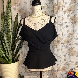 Grace Karin Black Draped Peplum Camisole